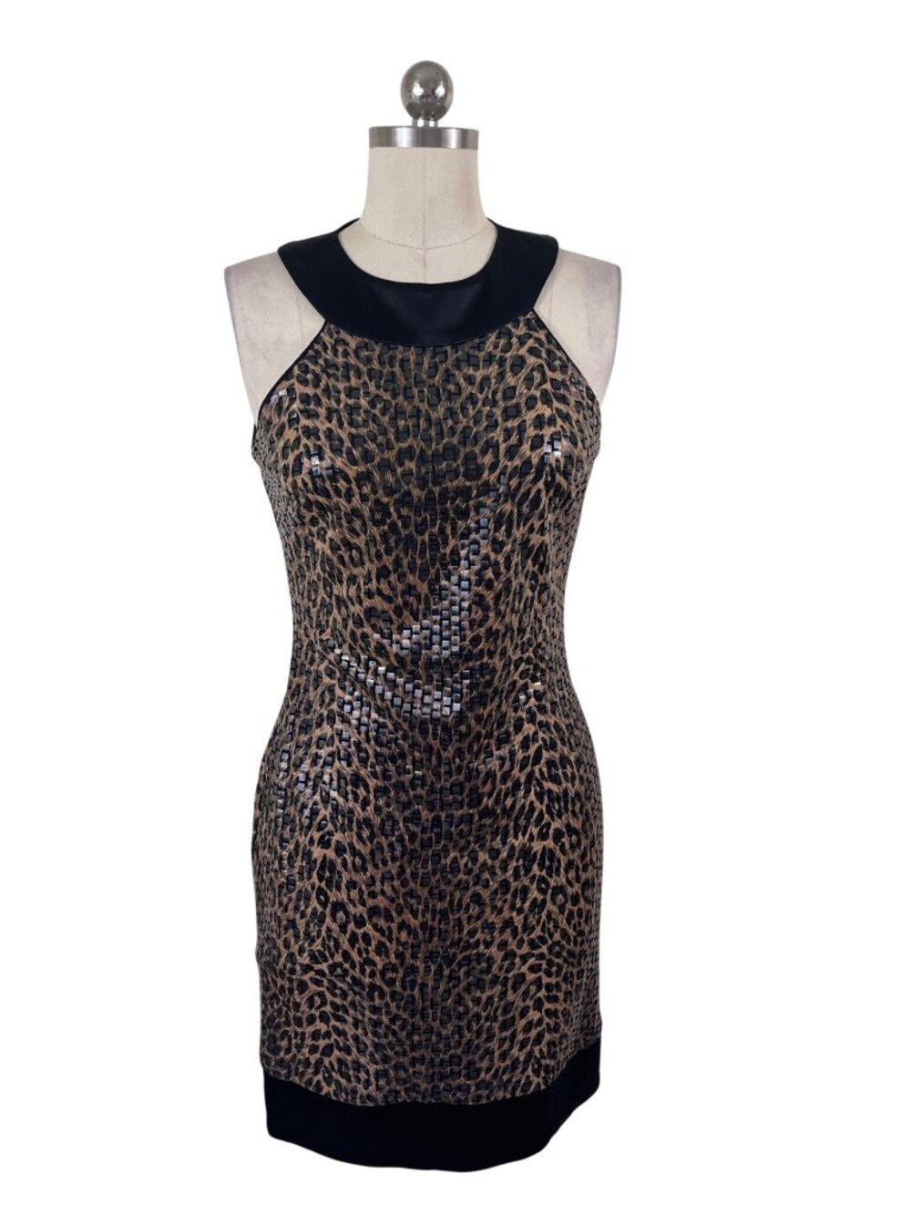 Cache Y2k Animal Leopard Print Dress Womens 6 Sequin Sheath Mobwife